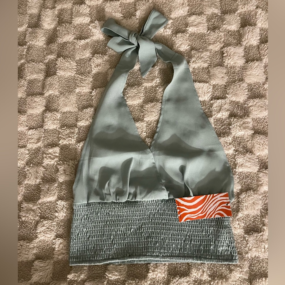 ROMWE Smocked Halter Top in Sage